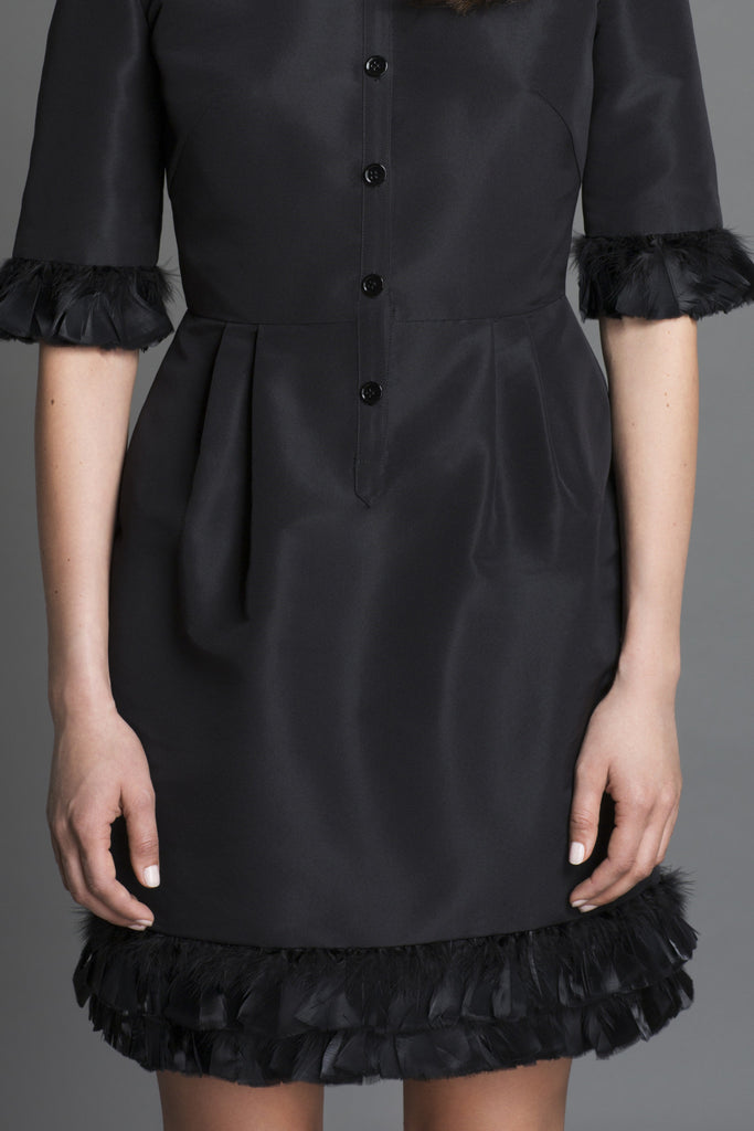 Blackbird Dress in Silk Faille + Feathers