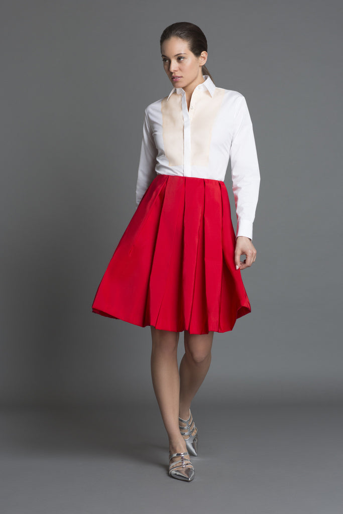 Box-Pleat Sport Skirt in Silk Faille