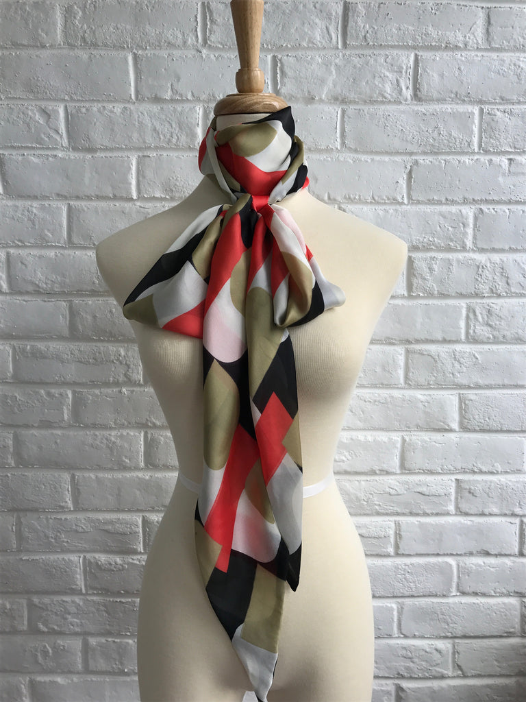 Retro Art Print Pussy Bow Scarf