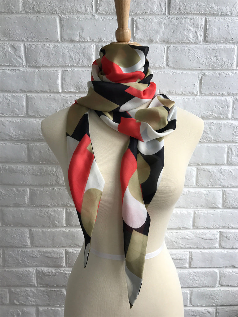 Retro Art Print Pussy Bow Scarf