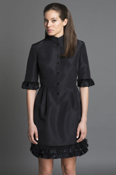 Blackbird Dress in Silk Faille + Feathers
