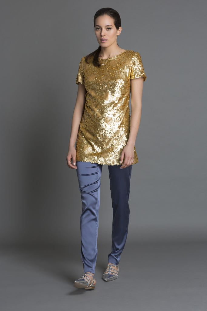 Gold Crush Embellished Mini Shift Dress