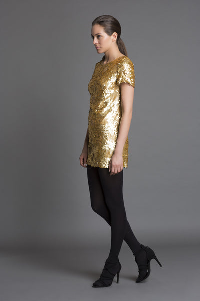 Gold Crush Embellished Mini Shift Dress