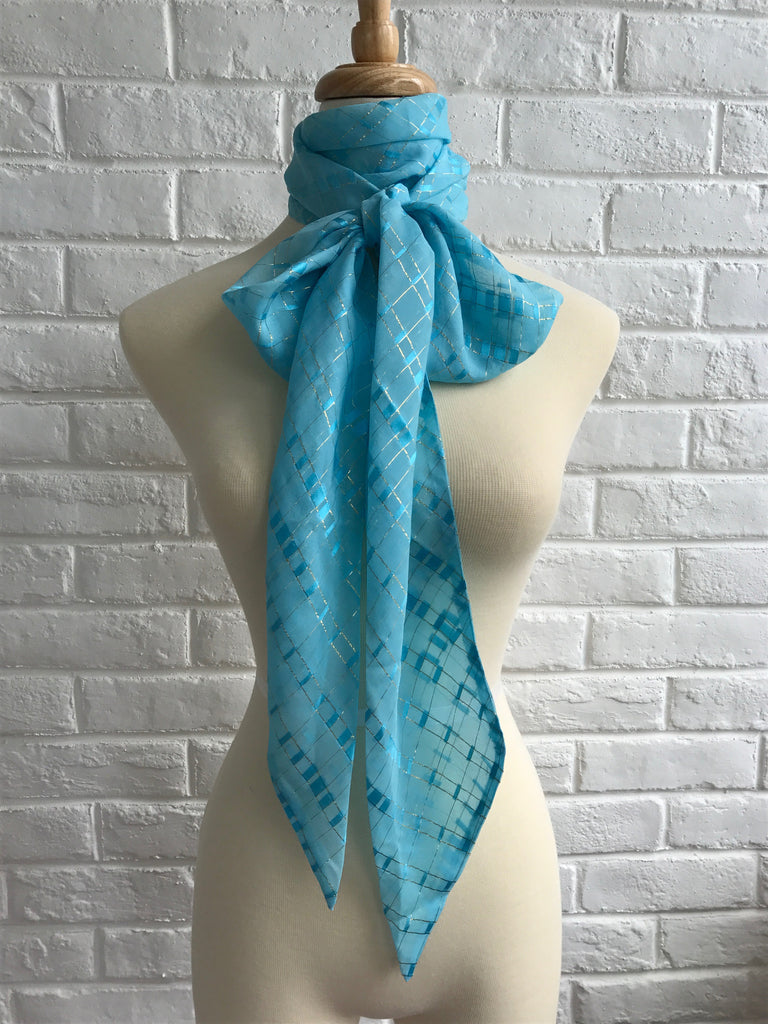 French Blue Pussy Bow Scarf
