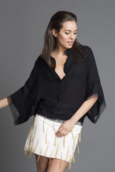 Chantilly Lace + Silk Georgette Kimono Top