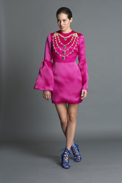 Patiala Dress in Silk Satin Organza with Necklace Embellishment