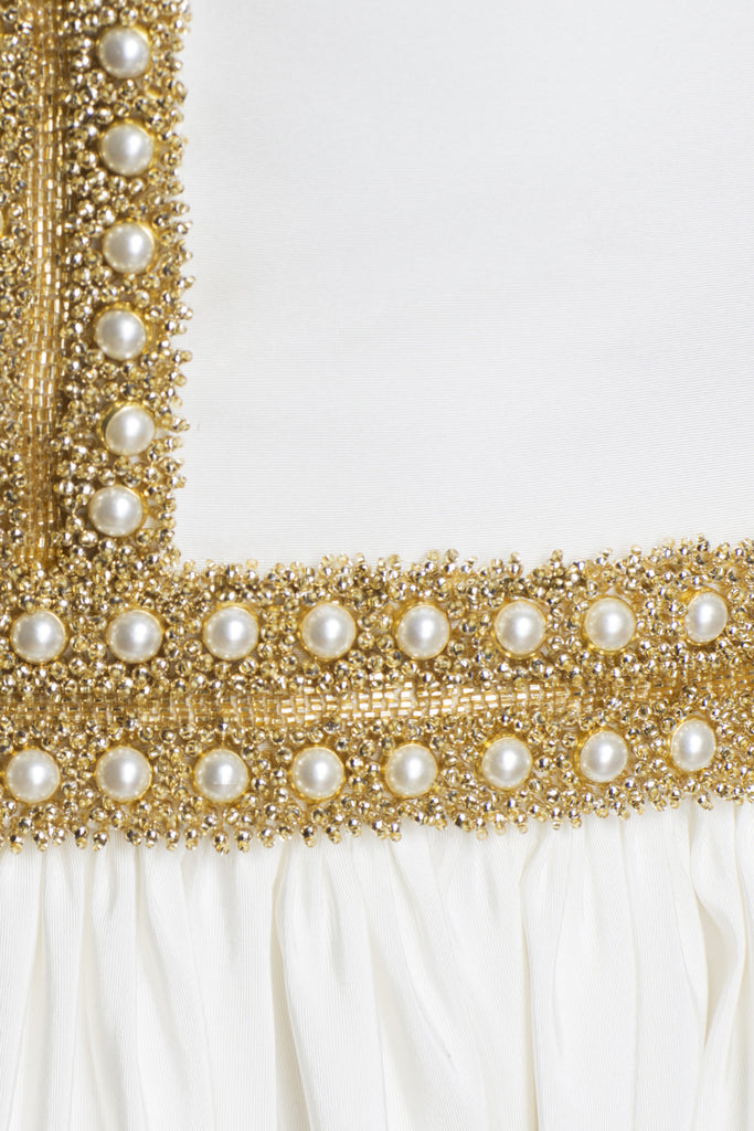 Pavé Pearl + Gold Harness Embellished Dress in Silk Faille