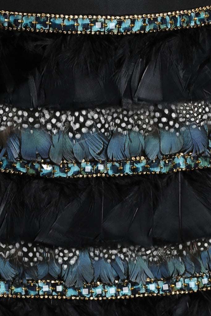 Blackbird Statement Mini Skirt Embellished with Feathers + Stones