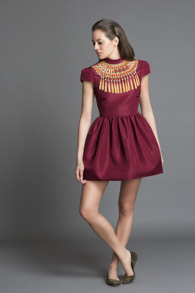 Cleopatra Dress in Silk Faille + Collar Embellishment
