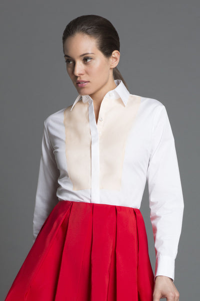 Lady Tux Shirt in Italian Poplin + Silk Organza Yoke